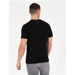 Siyah Slim Fit Baskılı Bisiklet Yaka Tişört