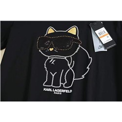 Футболка женская с рисунком кота с круглым вырезом KARL LAGERFEL*D ОРИГИНАЛ!