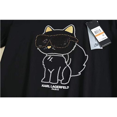 Футболка женская с рисунком кота с круглым вырезом KARL LAGERFEL*D ОРИГИНАЛ!