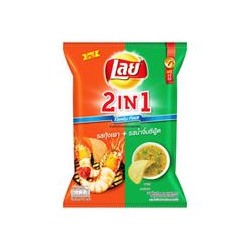 Картофельные рифленые чипсы "2 в 1" "Креветка гриль+дип-соус с морепродуктами" Grill Prawn & Seafood Dipping Sauce от Lay's 73 гр / Lay's 2in1 Grill Prawn & Seafood Dipping Sauce Flavour Ringed Cut Potato Crisp 73 gr