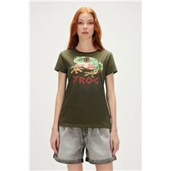 Bad Bear, Frog T-shirt Haki Yeşil Baskılı Kadın Tişört