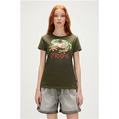 Bad Bear, Frog T-shirt Haki Yeşil Baskılı Kadın Tişört