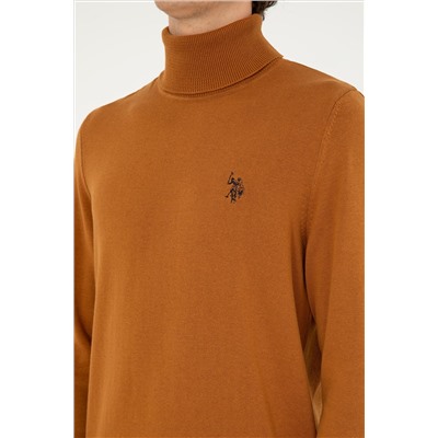 Erkek Slim Fit Boğazlı Yaka Saks Basic Sweatshirt