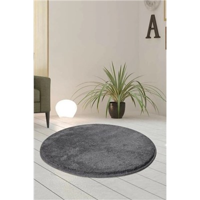 Sarar Tekli Yuvarlak Post Peluş Banyo Pas Pası Jel Kaymaz Taban Antrasit 100x100 ELEGANS100P