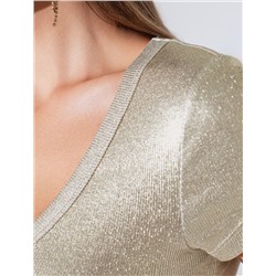 Футболка облегающая из хлопка в рубчик с V вырезом и матовым покрытием металлик