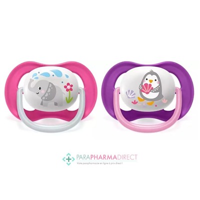 Avent Sucettes Ultra Air Animals 6-18 mois Éléphant & Pingouin x2