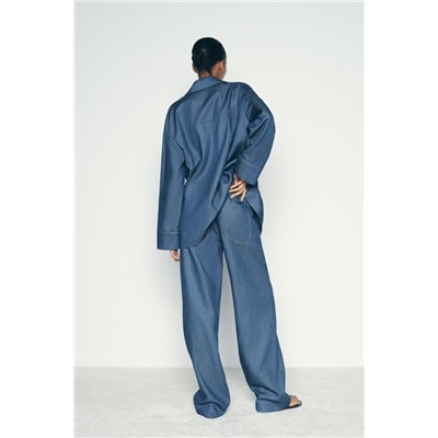 DENIM-EFFECT WIDE-LEG TROUSERS