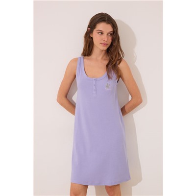 Camisón midi canalé algodón lila