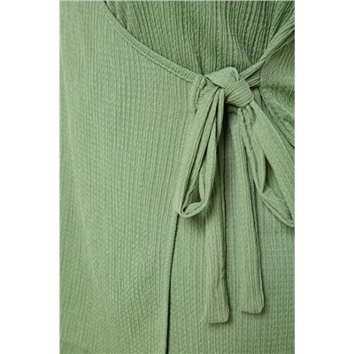 Koyu Mint Kruvaze Bağlama Detaylı Örme Bluz TBBSS23AH00126