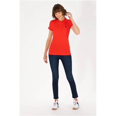 Kadın Kırmızı Basic Polo Yaka Tişört