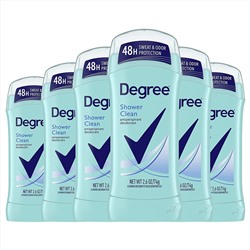 Degree Advanced Antiperspirant Deodorant Shower Clean, 48-Hour Sweat & Odor Protection Antiperspirant for Women with MotionSense Technology 2.6 oz(Pack of 6)(Packaging May Vary)
