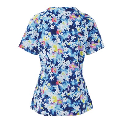 koi Stretch Scrubs River Floral Mock Wrap Print Top