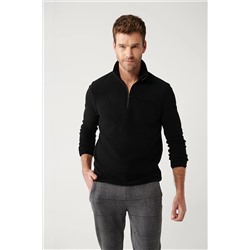 Avva Erkek Siyah Dik Yaka Soğuğa Dayanıklı Yarım Fermuarlı Regular Fit Standart Kesim Polar Sweatshirt E001068