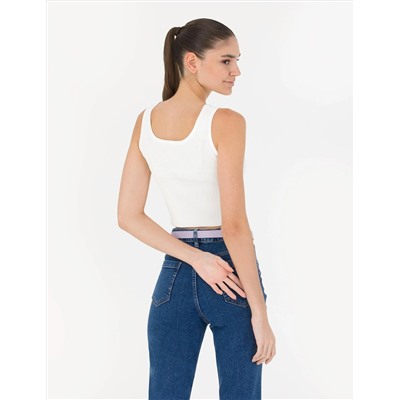 Beyaz Crop Top Triko Bluz