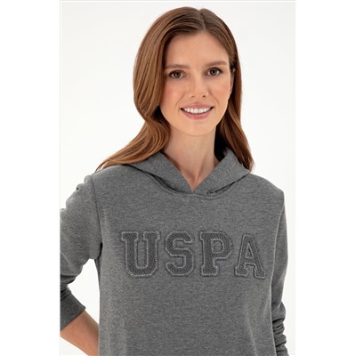 Kadın Antrasit Melanj Basic Kapüşonlu Sweatshirt