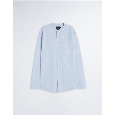 Mao' Collar Oxford Shirt, Men, Blue