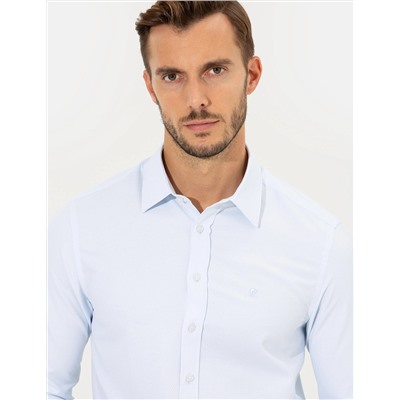 Açık Mavi Slim Fit Armürlü Klasik Gömlek