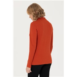 Kadın Kiremit Basic Polo Yaka Sweatshirt