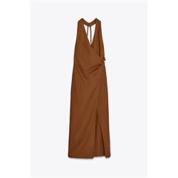 LINEN BLEND MIDI DRESS WITH GOLD APPLIQUÉ