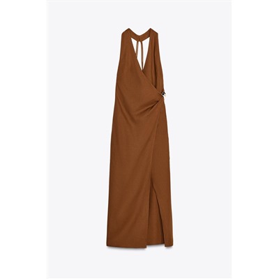 LINEN BLEND MIDI DRESS WITH GOLD APPLIQUÉ