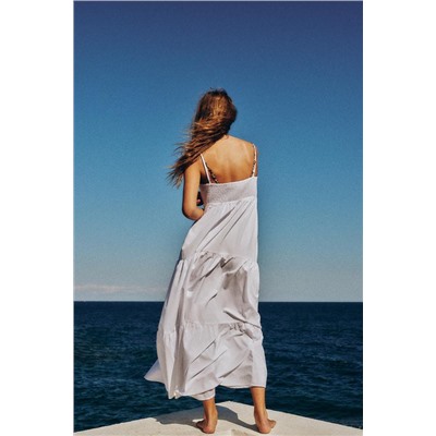 CONTRAST POPLIN TIERED MIDI DRESS