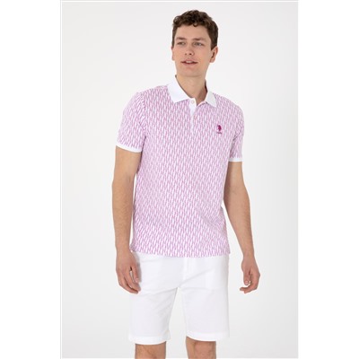 Erkek Regular Fit Polo Yaka Menekşe Desenli Tişört