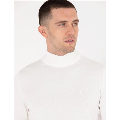 Ekru Slim Fit Yarım Balıkçı Basic Triko Kazak