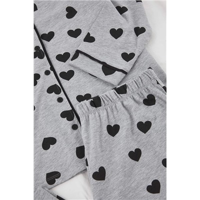 Gri Kalpli Gömlek Yaka Örme Pijama Takımı TBBAW23AI00015