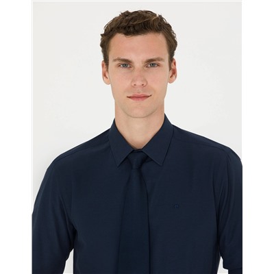 Lacivert Slim Fit Uzun Kollu Basic Gömlek