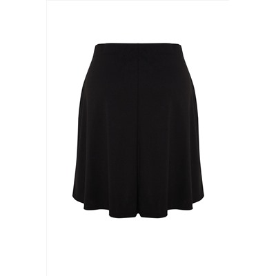 Siyah Beli Lastikli Mini Örme Büyük Beden Etek TBBSS23AZ00042