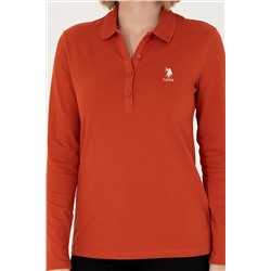 Kadın Kiremit Basic Polo Yaka Sweatshirt