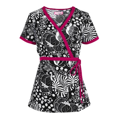 koi Scrubs Succulent Floral Mock Wrap Print Top