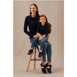 Kız Çocuk Lacivert Polo Yaka Basic Sweatshirt