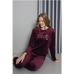 SENFONİ KADIN KADİFE MÜRDÜM PİJAMA TAKIMI 24K10431MÜ