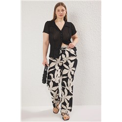 Çok Renkli Desenli Wide Leg Dokuma Büyük Beden Pantolon TBBSS25AR00040
