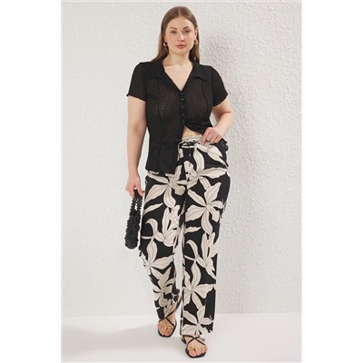 Çok Renkli Desenli Wide Leg Dokuma Büyük Beden Pantolon TBBSS25AR00040