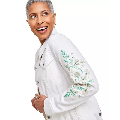 Women's Embroidered Classic Denim Jacket, Created for Macy's