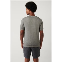 Antrasit Bisiklet Yaka Garment Dyed T-Shirt