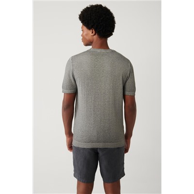 Antrasit Bisiklet Yaka Garment Dyed T-Shirt