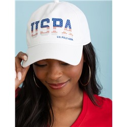 WOMENS RED WHITE AND BLUE USPA RHINESTONE HAT