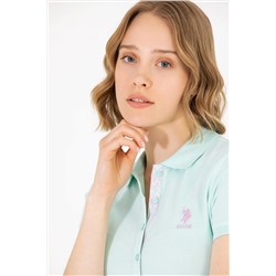 Kadın Su Yeşili Basic Polo Yaka Tişört