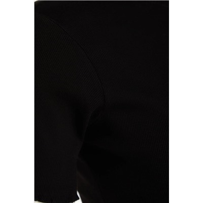 Siyah Fitted/Vücuda Oturan Fitilli Esnek Örme Bluz TBBSS23AF00087