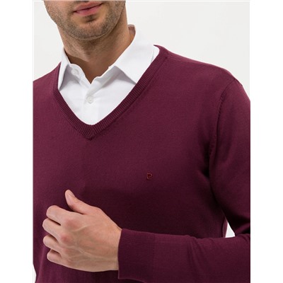 Bordo Slim Fit V Yaka Basic Triko Kazak