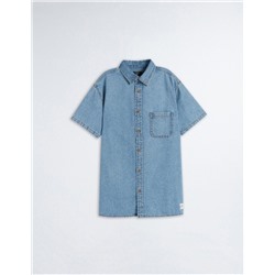 Denim Short Sleeve Shirt, Men, Blue