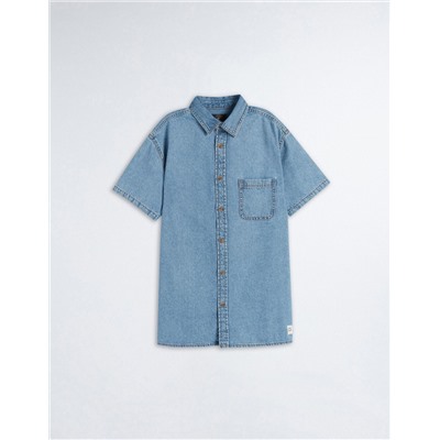 Denim Short Sleeve Shirt, Men, Blue