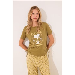 Pijama largo algodón Snoopy caqui