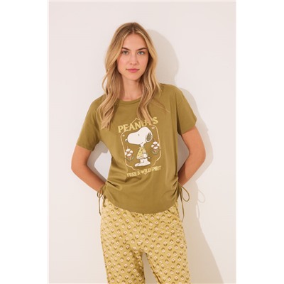 Pijama largo algodón Snoopy caqui