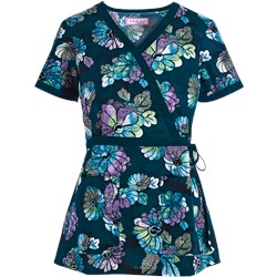 koi Scrubs Rainbow Mums Mock Wrap Print Top