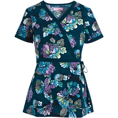 koi Scrubs Rainbow Mums Mock Wrap Print Top
