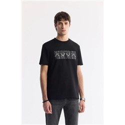 Avva, Erkek Siyah Bisiklet Yaka Hologram Baskılı İnterlok T-Shirt A51Y1092